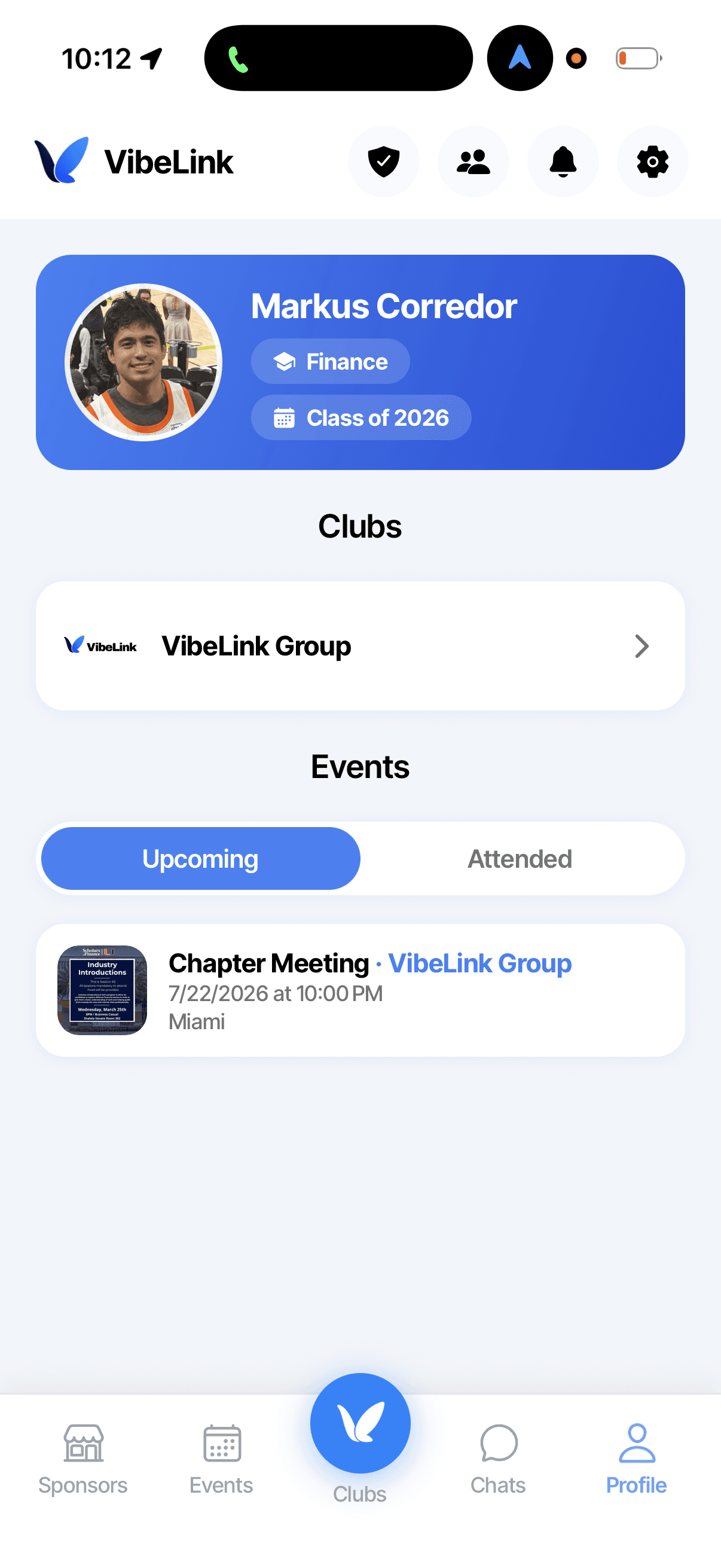 VibeLink Profile screen